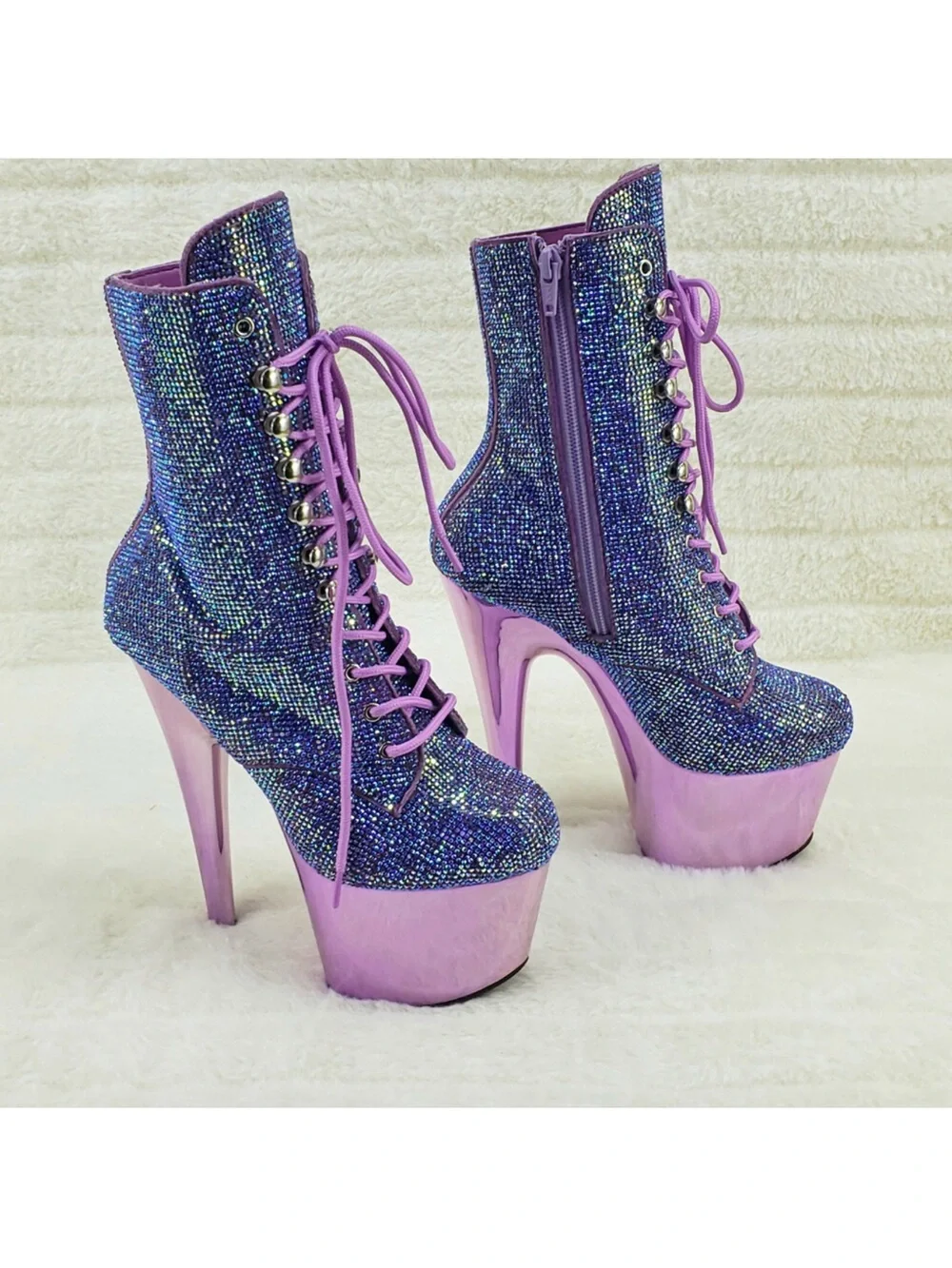 NWT Purple Sequin Platform Lace-Up Ankle Boots 7